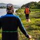 Two women meet up to swim in the Perfume River in Hue